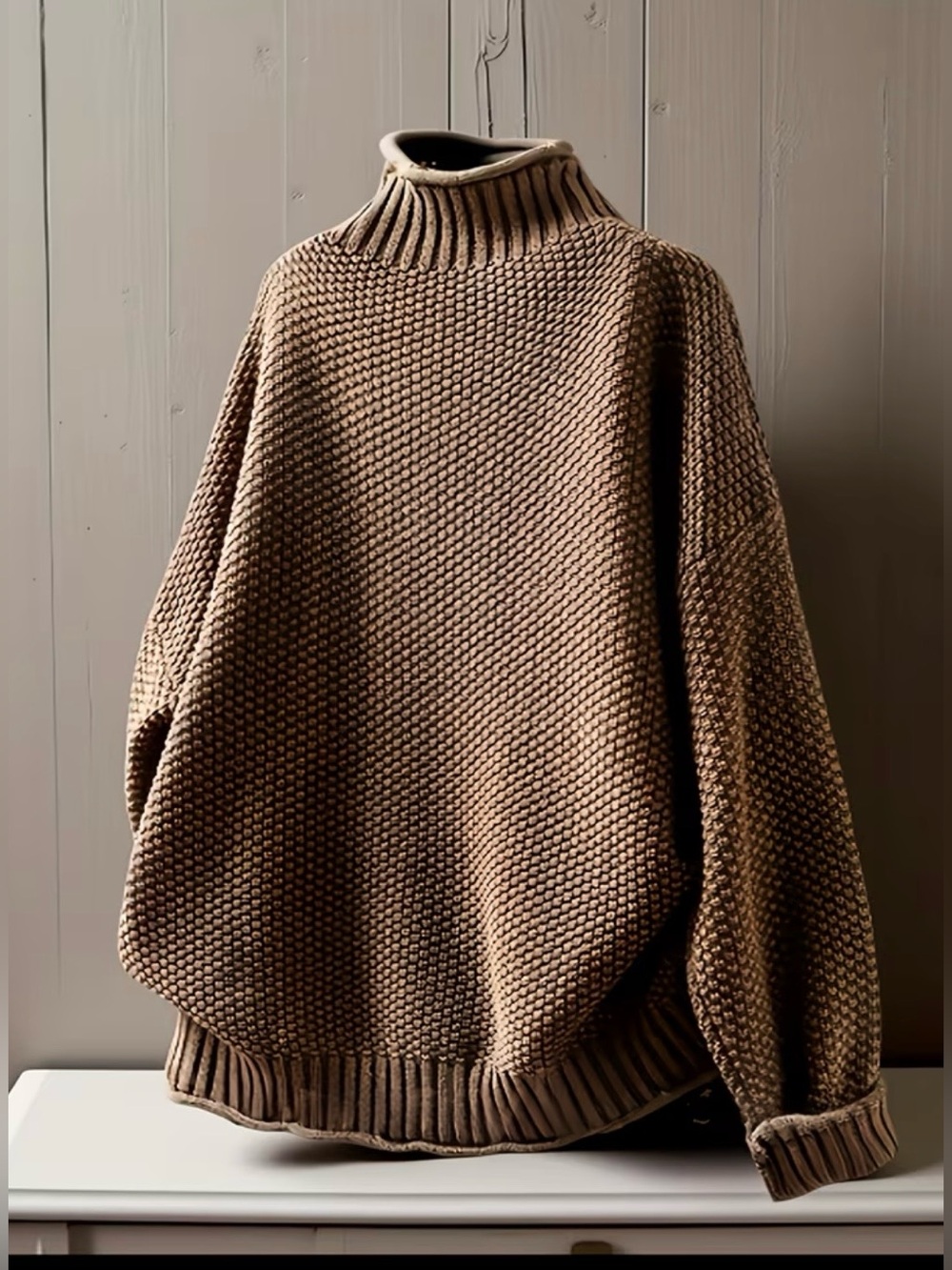 Women’s Plus Oversized Brown Textured Turtleneck Sweater Size 3XL